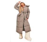 Charcoal Fashion Damen Maxi Full Length Belted Duvet Puffer Coat, stone, 36