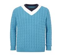 Charles Colby Comfort Fit Strickpullover V-Ausschnitthellblau, Zopfmuster