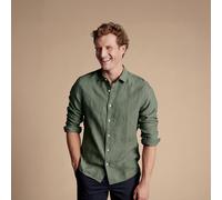 Charles Tyrwhitt Pure Linen Shirt - Olive - Slim fit | XXL Leichtes Leinenhemd in Popeline-Webart Leinenhemden