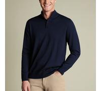 Charles Tyrwhitt Pure Merino Button Neck Jumper - Navy - L Pullover aus Merinowolle mit Knöpfen Leichte Pullover