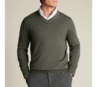 Charles Tyrwhitt Pure Merino V-Neck Jumper - Olive - L Ein Pullover, der sowohl für Meetings als auch für einen Feierabenddrink geeignet ist Leichte Pullover