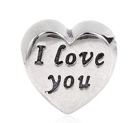 Charm-Anhänger aus 925er-Sterlingsilber mit Aufschrift "I Love You", Herzanhänger, Valentinstag, Jahrestag, für Pandora-Charm-Armbänder