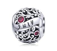 Charm-Anhänger aus echtem 925er-Sterlingsilber mit Aufschrift "Happy Birthday", 12 Farben, Geburtsstein für Pandora-Charm-Armband, Jahrestag, Muttertagsschmuck (Juli)