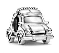 Charm-Anhänger Elektrofahrzeug, EV-Auto, elegant plattiert in feinem Silber, passend für Pandora Moments Damen-Armbänder - 'Happy Birthday' Geschenkbox
