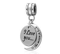 Charm-Anhänger "I Love You To The Moon Back", 925er-Sterlingsilber, Herz-Charn, Jahrestags-Charm für Pandora-Charm-Armband
