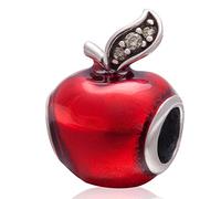 Charm-Anhänger in Apfelform, roter Emaille, 925 Sterlingsilber, Glücksfrucht, für Pandora-Charm-Armband a