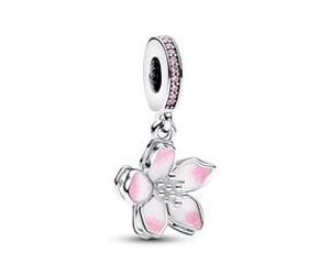 Charm Anhänger Kirschblüte aus 925er Silber, Zirkonia