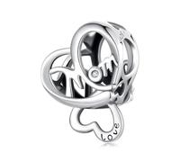 Charm-Anhänger "Love Heart Mom", 925er Sterlingsilber, Muttertags-Charm, passend für Pandora-Armband, Halskette für Frauen, Eine Größe, Sterling-Silber, Zirkonia