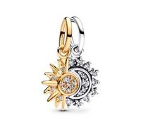 PANDORA Moments Teilbarer Sonne & Mond Charm-Anhänger aus Sterling Silber mit vergoldeter Metalllegierung und Zirkonia, Kompatibel Moments und ME Armbänder, 763585C01