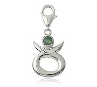 Charm Anhänger Sternzeichen Stier 20mm, 925 Sterling Silber mit Aventurin Edelstein grün, Karabiner für Armband Kette