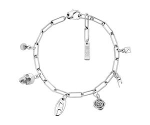 Charm-Armband DIESEL "Schmuck Geschenk Edelstahl Totenkopf Rose", silber (edelstahlfarben), Armbänder, Damen, 21,3cm, Edelstahl, Charm-Armband (48898311-0) edelstahlfarben