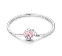 Charm-Armband für Damen Sterling Silber Herz Verschluss Schlangenkette Armband Reise-Charm Momente europäisches Armband Schmuck kompatibel mit Pandora Charms Geschenk für Sie