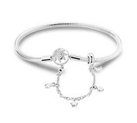 Charm-Armband für Damen Sterling Silber Herz Verschluss Schlangenkette Armband Reise-Charm Momente europäisches Armband Schmuck kompatibel mit Pandora Charms Geschenk für Sie