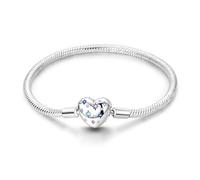 Charm-Armband für Damen Sterling Silber Herz Verschluss Schlangenkette Armband Reise-Charm Momente europäisches Armband Schmuck kompatibel mit Pandora Charms Geschenk für Sie