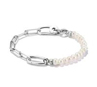 Charm-Armband THOMAS SABO "Charm Club Connect: Perlen und Paperclip mit einem Connect Link" Gr. 19, bunt (silberfarben, weiß), Armbänder, Damen, 19, Perlen Silber 925 (recycelt), Perlen, Silber 925 (r