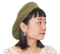 CHARM Baskenmütze Damen Barett Herren Beret Häkelmütze Strickmütze aus 100% Baumwolle Barrett für Sommer & Winter Khaki