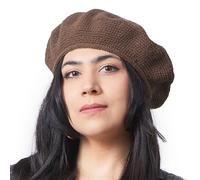 CHARM Baskenmütze Damen Barett Herren Beret Häkelmütze Strickmütze aus 100% Baumwolle Barrett für Sommer & Winter Hell Braun
