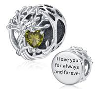Charm Baum des Lebens,925 Sterling Silber Stammbaum Damen Charm, Olivgrün Zirkon Beaded Charms für Pandora European Armbänder Geschenke für damen mädchen