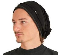 CHARM Beanie für Herren und Damen - aus Jersey mit Baumwolle Anteil, Mütze mit gelegten Falten Groß Japanische Mode Schwarz