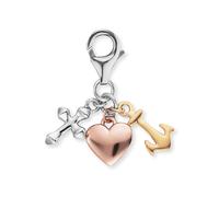 Charm-Einhänger ENGELSRUFER "GLAUBE LIEBE UND HOFFNUNG TRICOLOR", rosa (silberfarben, gelbgoldfarben, roségoldfarben), Charms, Damen, Silber 925 (Sterlingsilber) (33057259-0) silberfarben, gelbgoldfar
