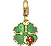 Charm-Einhänger FIRETTI "Schmuck Geschenk Gold 375 Anhänger Charms Kleeblatt Marienkäfer", bunt (gelbgoldfarben, grün, rot, schwarz), Charms, Damen, Gelbgold 375, mit Lack (65960508-0) gelbgoldfarben,