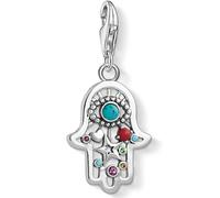 Charm-Einhänger THOMAS SABO "Charm-Anhänger Ethno Fatimas Hand", silberfarben, organge, rot, türkis, orange, rot, Charms, Damen, Silber 925 (recycelt), mit Zirkonia (synth.) (78771015-0) silberfarben,