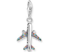 Charm-Einhänger THOMAS SABO "Flugzeug", silber (silberfarben, mehrfarbig, mehrfarbig), Charms, Damen, Silber 925 (recycelt), mit Glas-Keramik Stein (47749533-0) silberfarben, mehrfarbig, mehrfarbig