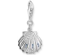 Charm-Einhänger THOMAS SABO "Muschel-Optik", blau (silberfarben, mehrfarbig, weiß, mehrfarbig), Charms, Damen, Perlen, Silber 925 (recycelt), mit Glas-Keramik Stein - mit Süßwasserzuchtperle (96435446