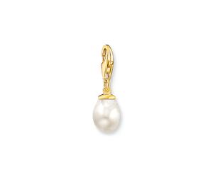 Charm-Einhänger THOMAS SABO "Perle vergoldet", gelbgoldfarben, weiß, Charms, Damen, Perlen, Silber 925 (recycelt), mit Süßwasserzuchtperle (64536635-0) gelbgoldfarben, weiß