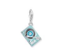 Charm-Einhänger THOMAS SABO "Plattenspieler-Motiv", silber (silberfarben, blau, türkis, schwarz, kristallweiß, kristallweiß), Charms, Damen, Silber 925 (recycelt), mit Zirkonia (synth.) (10708710-0) s