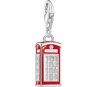 Charm-Einhänger THOMAS SABO "rotes LONDON Telefonhäuschen", rot (silberfarben, rot, weiß, weiß), Charms, Damen, Silber 925 (recycelt), mit Zirkonia (synth.) (70076842-0) silberfarben, rot, weiß, weiß