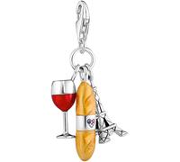 Charm-Einhänger THOMAS SABO "Rotweinglas, Baguette und Eiffelturm", beige (silberfarben, rot, beige, blau, rot, blau), Charms, Damen, Silber 925 (recycelt), mit Korund (synth.), Zirkonia (synth.) (694