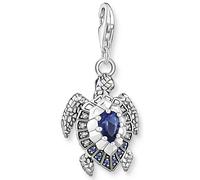 Charm-Einhänger THOMAS SABO "Schildkröte mit blauen Steinen", silber (silberfarben, mehrfarbig, mehrfarbig), Charms, Damen, Silber 925 (recycelt), mit Glas-Keramik Stein (89383526-0) silberfarben, meh