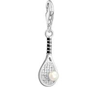 Charm-Einhänger THOMAS SABO "Tennisschläger mit weißer Perle", bunt (silberfarben, weiß), Charms, Damen, Perlen, Silber 925 (recycelt), mit Süßwasserzuchtperle (36676624-0) silberfarben, weiß