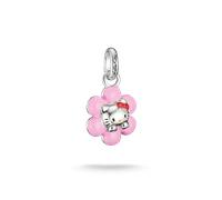 Charm-Einhänger THOMAS SABO "THOMAS SABO ♡ Hello Kitty Charm Blume - Connect", pink (silberfarben, schwarz, rot, gelb), Charms, Damen, Metall, Emaille (42205341-0) silberfarben, schwarz, rot, gelb