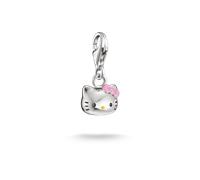 Charm-Einhänger THOMAS SABO "THOMAS SABO ♡ Hello Kitty Charm mit pinker Schleife - Original", silber (silberfarben, schwarz, pink, gelb), Charms, Damen, Metall, Emaille (75779018-0) silberfarben, schw