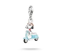 Charm-Einhänger THOMAS SABO "THOMAS SABO x Peanuts Snoopy auf der Vespa Charm - Original", blau (silberfarben, schwarz, rot, türkis, braun), Charms, Damen, Silber 925 (recycelt), Emaille (95940569-0)