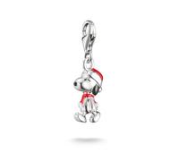 Charm-Einhänger THOMAS SABO "THOMAS SABO x Peanuts Snoopy Santa Edition Charm - Original", silberfarben, schwarz, rot, Charms, Damen, Silber 925 (recycelt) (63421125-0) silberfarben, schwarz, rot
