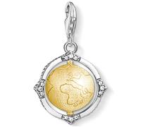 Charm-Einhänger THOMAS SABO "Vintage Weltkugel", gold (silberfarben, gelbgoldfarben, weiß, weiß), Charms, Damen, Silber 925 (recycelt), mit Zirkonia (synth.) (75179934-0) silberfarben, gelbgoldfarben,