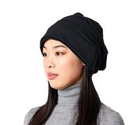 CHARM Hipster Beanie für Damen Herren - Herbst Frühling Sommer Mütze aus Waffelpique mit Baumwolle Falten Schwarz
