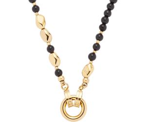 Charm-Kette LEONARDO "Halskette Dorina Clip&Mix", schwarz (gelbgoldfarben, schwarz), Halsketten, Damen, Edelstahl, L: 45 B: 8mm, mit Glasperle, B:8mm (96673621-0) gelbgoldfarben, schwarz