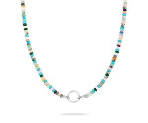 Charm-Kette TAMARIS "Schmuck Geschenk Edelstahl Halskette All About Beads", bunt (edelstahlfarben, türkis, grün, lila, rosa, weiß), Halsketten, Damen, Edelstahl, L: 45 B: 5mm, mit Naturstein, B:5mm (2