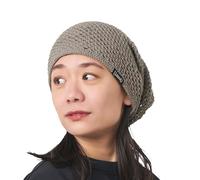 CHARM Leichte Crochet Sommermütze Herren, Dünne Mütze Damen aus 100% Baumwolle, Long Beanie Beret Cap, Handgefertigte Strickmütze Mesh Häkelmütze Anthrazit