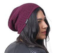 CHARM Leichte Crochet Sommermütze Herren, Dünne Mütze Damen aus 100% Baumwolle, Long Beanie Beret Cap, Handgefertigte Strickmütze Mesh Häkelmütze Burgund