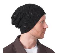 CHARM Leichte Crochet Sommermütze Herren, Dünne Mütze Damen aus 100% Baumwolle, Long Beanie Beret Cap, Handgefertigte Strickmütze Mesh Häkelmütze Schwarz