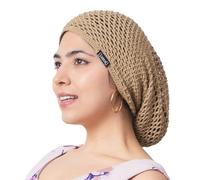 CHARM Leichte Crochet Sommermütze Herren, Dünne Mütze Damen aus 100% Baumwolle, Long Beanie Beret Cap, Handgefertigte Strickmütze Mesh Häkelmütze Beige