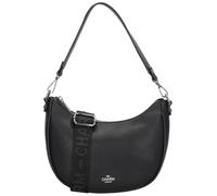 Charm London - Moon Bag Umhängetasche Damen Mini Halbmond Crossbody - Kleine Handtasche mit Breitem Logo-Gurt, Ideal für Alltag & Abend, Vielseitig & Stylisch - Schwarz