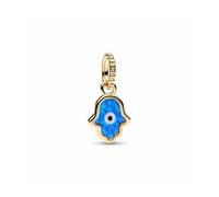 Pandora 762699C01 Schillernde Blaue Hand der Fatima Charm-Anhänger - Gelbgold Vergoldung