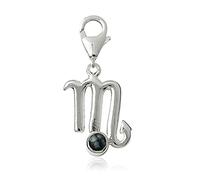 Charm Sternzeichen Anhänger Skorpion 20mm, 925 Sterling Silber mit Schneeflocken Obsidian, Sternbild für Armband Kette