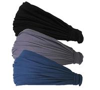 CHARM Stirnband Herren Bandana Damen - Kopftuch Herren Hair Band Men Headband Damen Piraten Haarband Männer Sport Schwarz, Dunkelgrau, Navy 3-Pack L